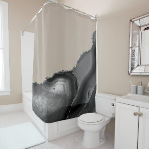 Grey Silver Taupe Tan Agate Stone  Shower Curtain