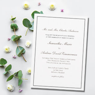 Grey Silver Traditional Formal Elegant Wedding  Invitation