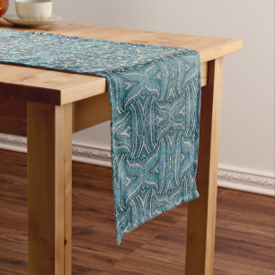 grey silver turquoise teal blue bohemian medium table runner