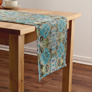 grey silver turquoise teal blue bohemian medium table runner
