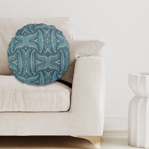 grey silver turquoise teal blue bohemian round cushion