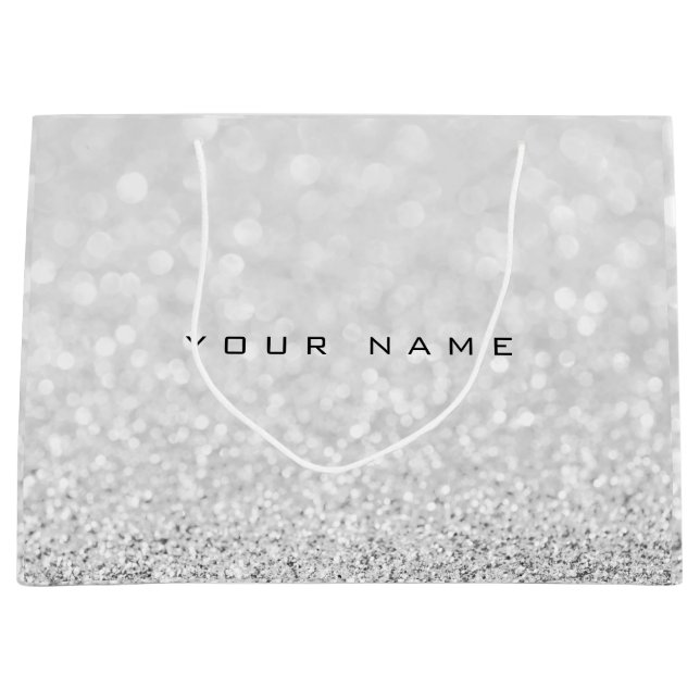 Grey Silver White Glitter Favour Gift Name Large Gift Bag (Front)