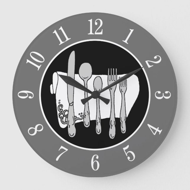 Grey Silverware and Napkin Elegant Clock with Numb (Front)