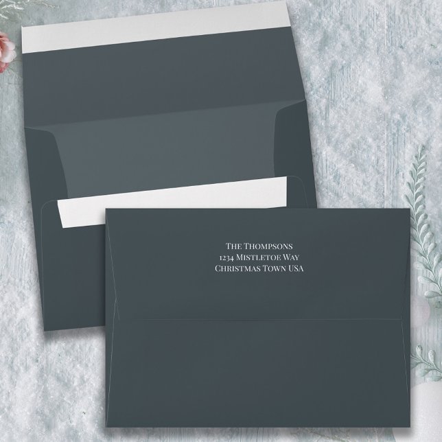 Grey Simple Basic Return Address Custom Envelope (Simple blue envelope with return address printed on the back flap.)