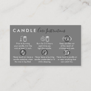 Grey Simple Candle Care Instructions Business Card