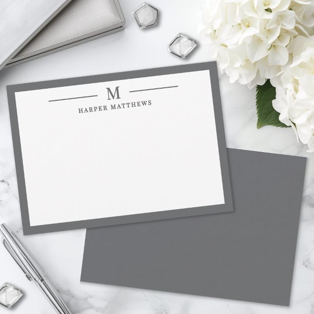 Grey Simple Classic Personalised Stationery Card (Gray Simple Classic Personalized Stationery Note Card)