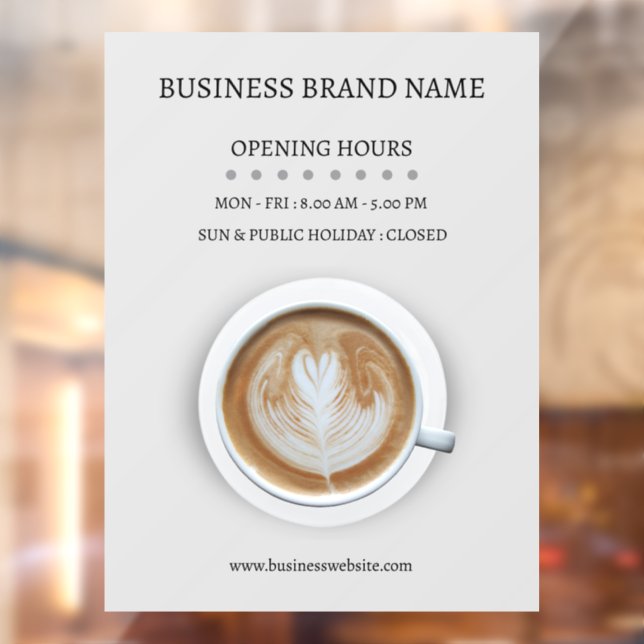 Grey Simple Coffee Cup Business Open Hours Shop Window Cling (Sheet 2)
