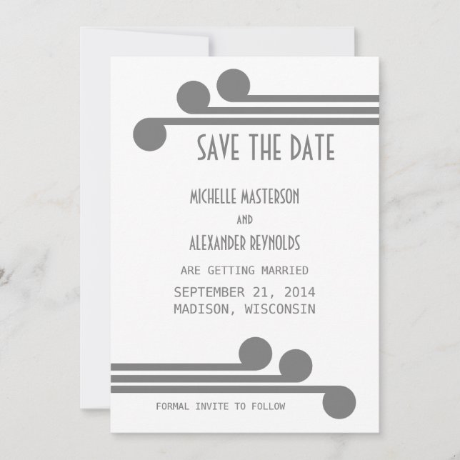 Grey Simple Deco Chic Save the Date Invite (Front)