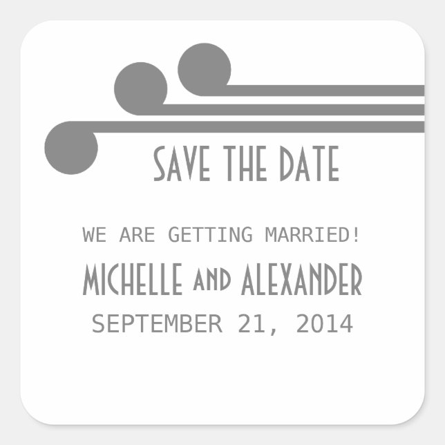 Grey Simple Deco Chic Save the Date Stickers (Front)