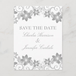 Grey Simple Floral Save the Date Postcard