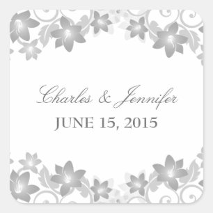 Grey Simple Floral Wedding Stickers