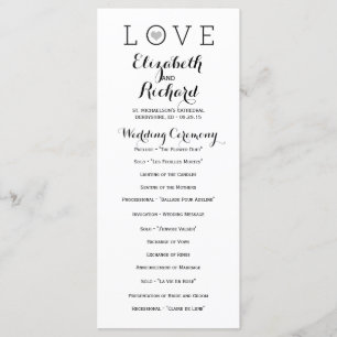 Grey Simple Love Wedding Programs Programme