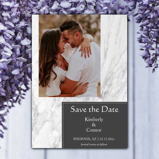 Grey Simple Marbled Photo Save The Date (Gray Simple Marbled Photo Save the Date)