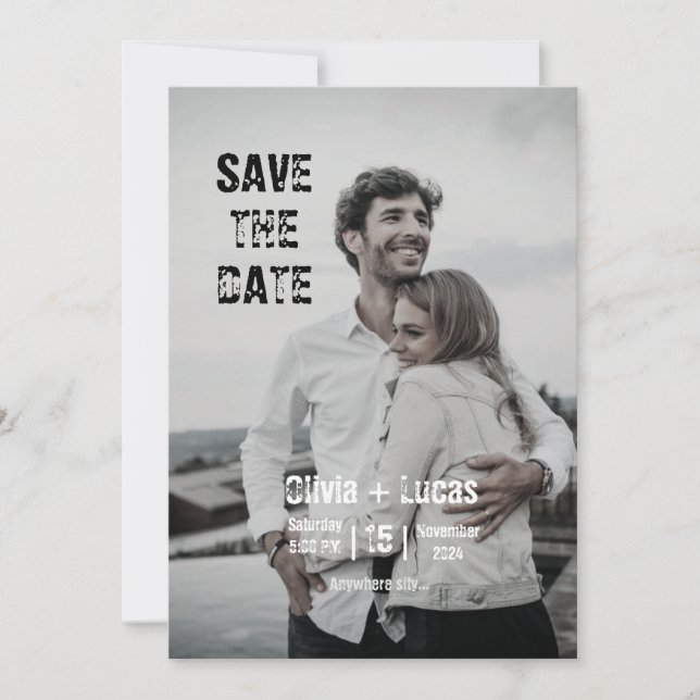 Grey Simple Minimalist Trendy Photo Save the Date Invitation (Front)