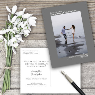 Grey Simple Minimalist Wedding Photo Save The Date Announcement Postcard