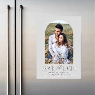 Grey   Simple Modern Arch Photo Save the Date Magnetic Invitation