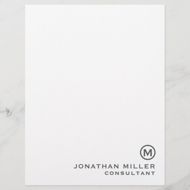 Grey Simple Monogram Typographic Name Title Custom Letterhead (Front)