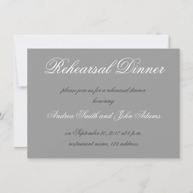 Grey Simple Script Rehearsal Dinner Invitation (Front)
