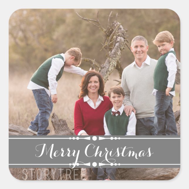 Grey Simply Chic Holiday Photo Stickers (Front)