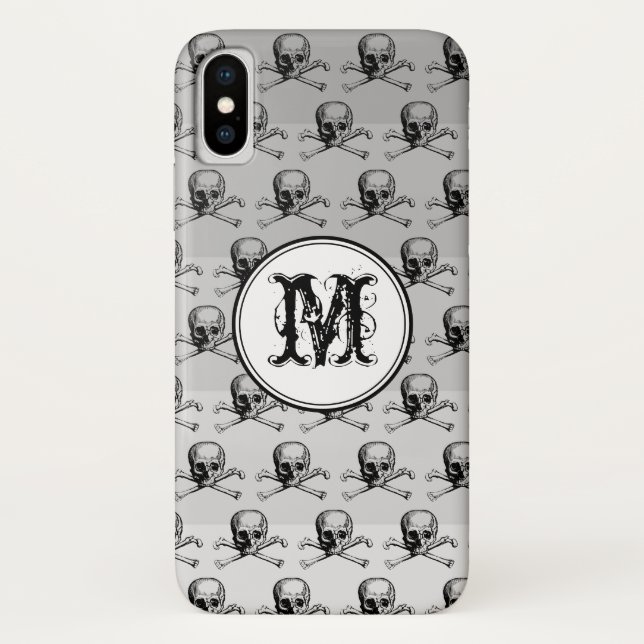 Grey Skull Halloween Personalised Monogram Case-Mate iPhone Case (Back)