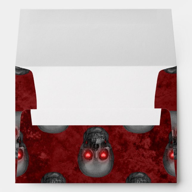 Grey Skull Heart Eyes Red Watercolor Goth Romantic Envelope (Back (Bottom))