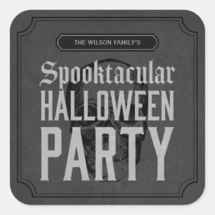 Grey Skull Spooktacular Halloween Party Square Sticker