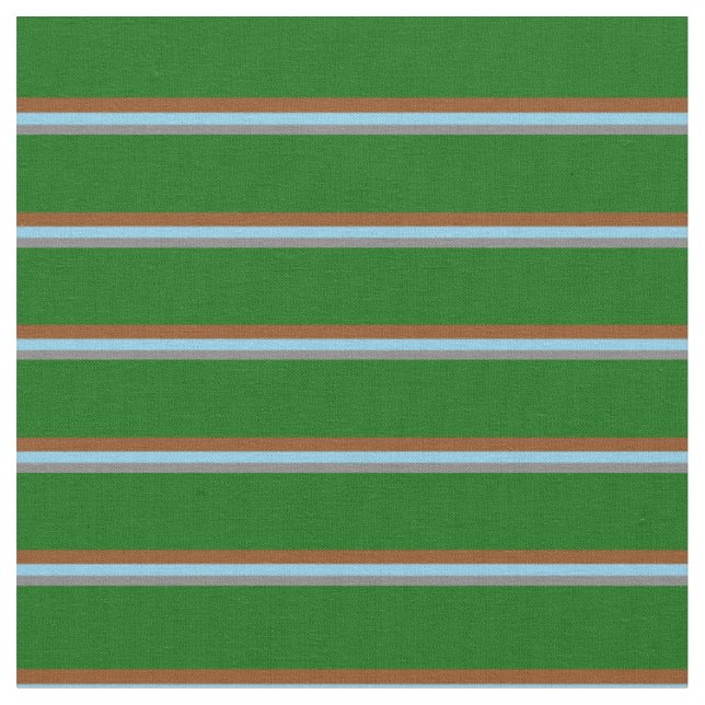 Grey, Sky Blue, Brown & Dark Green Coloured Lines Fabric (Close Up)
