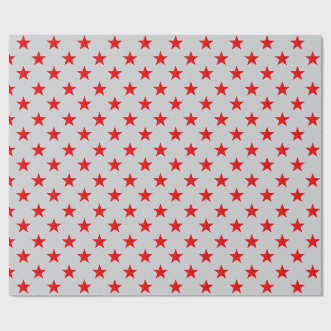 Grey Sky Bright Red Stars Wrapping Paper (Flat)