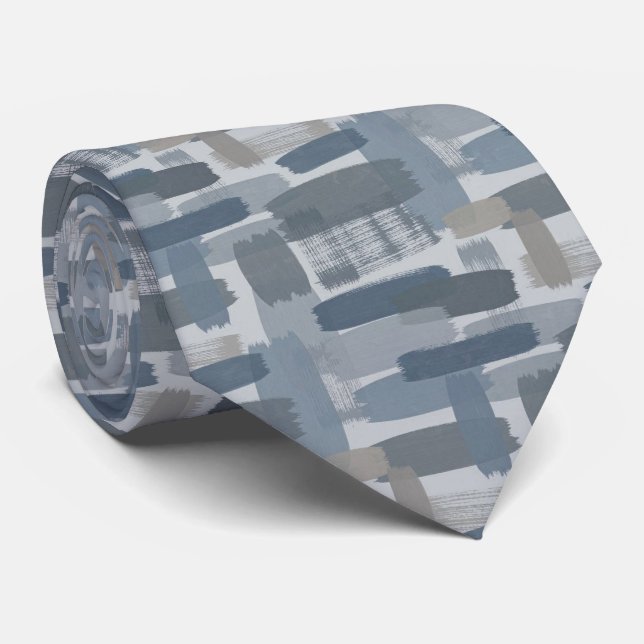 Grey Slate Blue Abstract Brush Strokes Ocean Colou Tie (Rolled)
