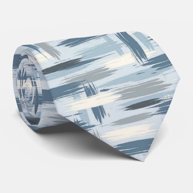Grey Slate Blue Abstract Brush Strokes Ocean Colou Tie (Rolled)