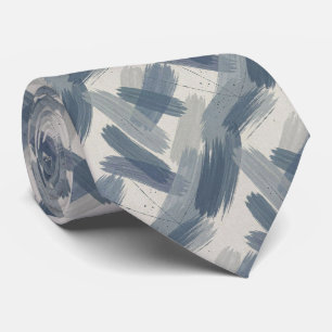 Grey Slate Blue Abstract Brush Strokes Ocean Colou Tie