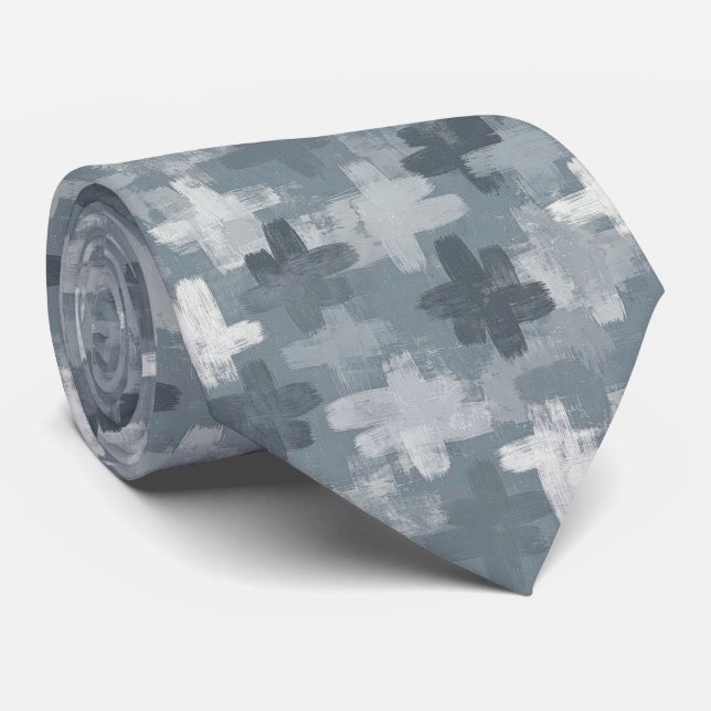 Grey Slate Blue Abstract Brush Strokes Tie (Rolled)