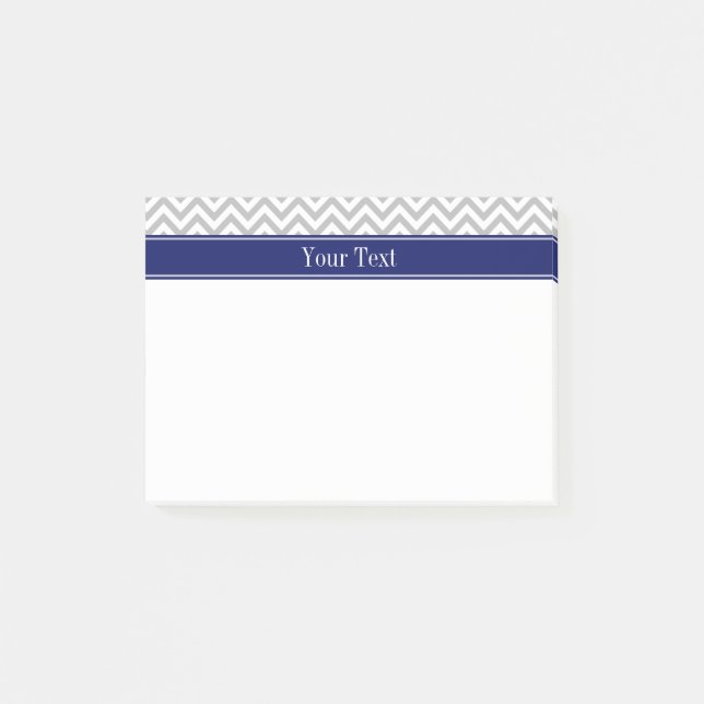 Grey SLg Chevron Navy Name Monogram Post-it Notes (Front)