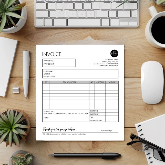 Grey Small Business Invoice Sales Receipt Template Notepad (Grey Small Business Invoice Sales Receipt Template Notepad desk top mock up)