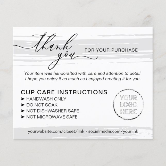 Grey Small Business Tumbler Cup Care Instructions Flyer (Front)