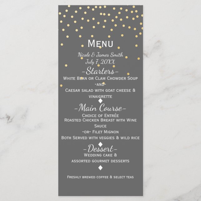 Grey & Small Confetti Dots Modern Glamour Menu (Front)