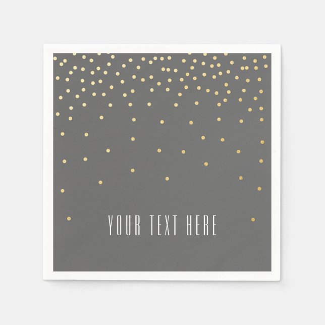Grey & Small Gold Foil Confetti Wedding Napkins (Front)