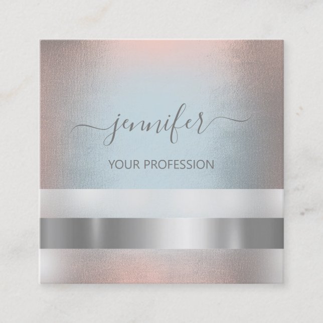 Grey Smoky Blue Rose Stripes Professional Square Business Card (Front)