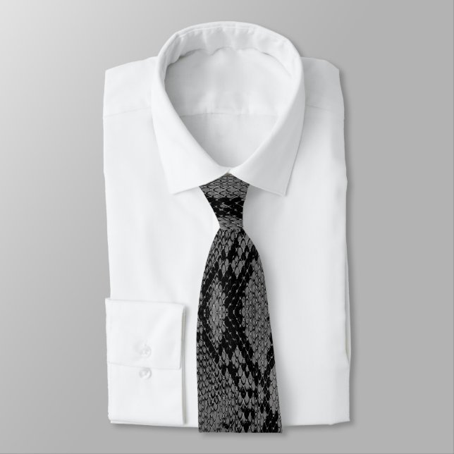 Grey Snake Skin Print Neck Tie (Tied)