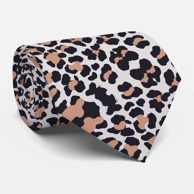 Grey  Snow Leopard  Print Pattern Tie (Rolled)