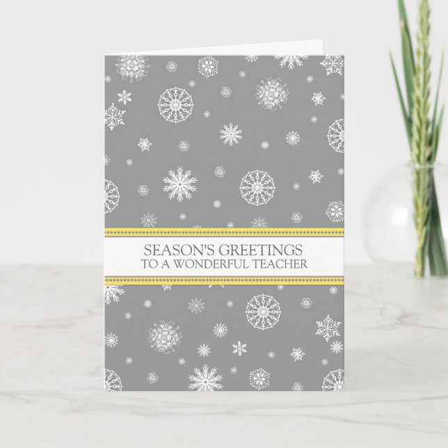 Grey Snow Teacher Season's Greetings Card (Front)