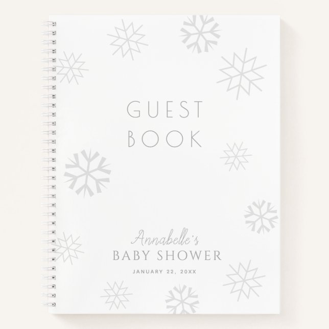 Grey Snowflake Baby Shower Guest Book (Front)