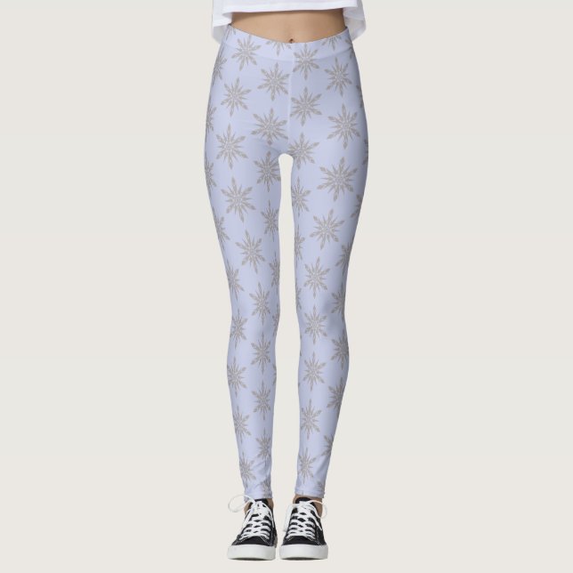 Grey Snowflake Blue Winter Leggings (Front)