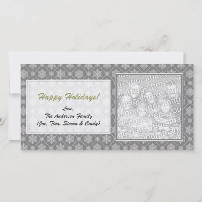 Grey Snowflake Holiday Photo Cards (Front)