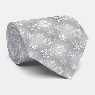 Grey snowflake pattern Holiday tie