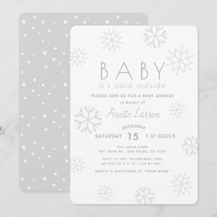 Grey Snowflakes Baby Its Cold Outside Shower Invitation