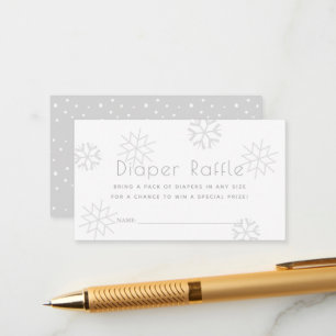 Grey Snowflakes Baby Shower Diaper Raffle Ticket Enclosure Card