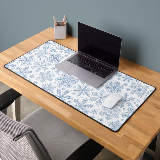 Grey Snowflakes on off white Desk Mat (Office 2)