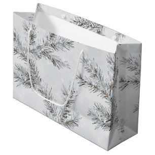Grey Snowy Christmas Tree Branches Large Gift Bag