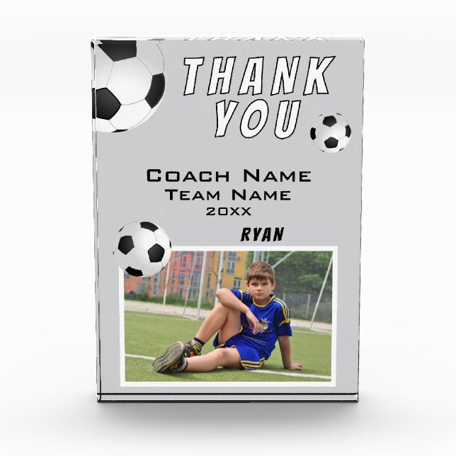 Grey Soccer Football Ball Sports Coach Thank you Photo Block (Front)